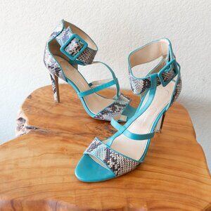 Jessica Simpson Size 9 Turquoise Snakeskin Heels | Strappy High Heel Sandals